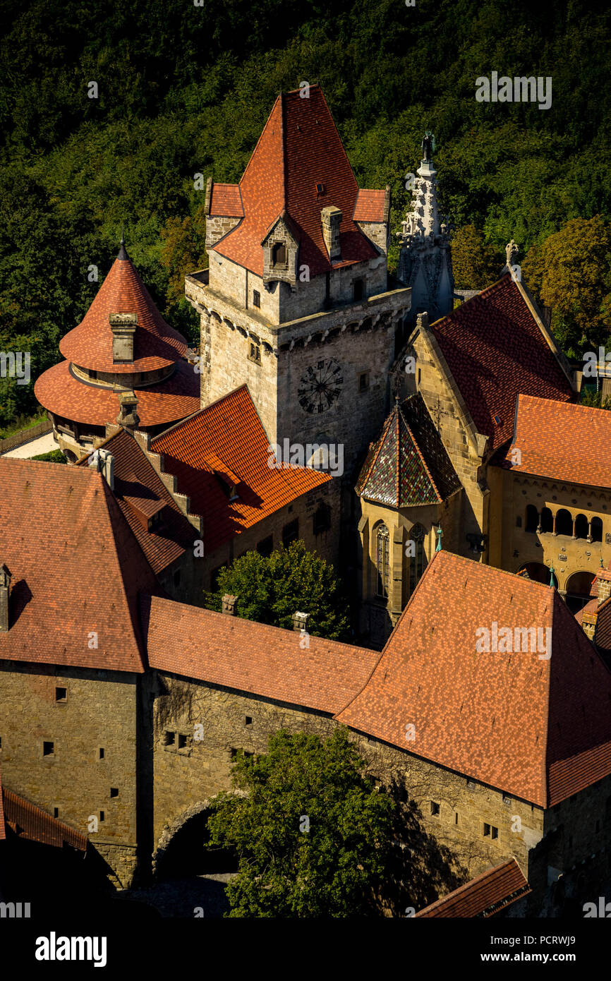 Aerial view, castle Kreuzenstein, medieval castle, Leobendorf, Lower Austria, Austria Stock Photo