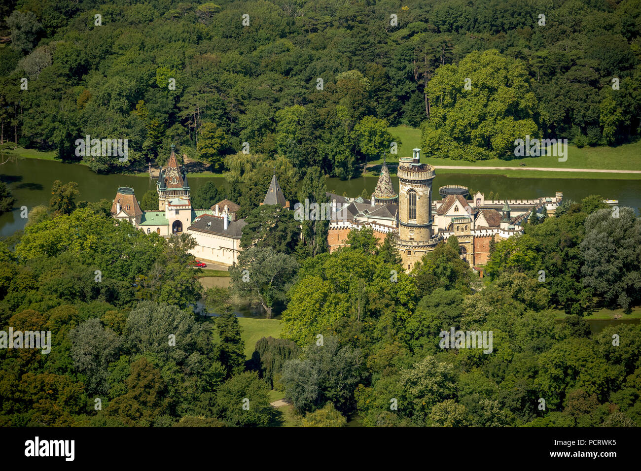 Aerial view, Franzensburg with castle park Laxenburg, Achau, Lower Austria, Austria Stock Photo