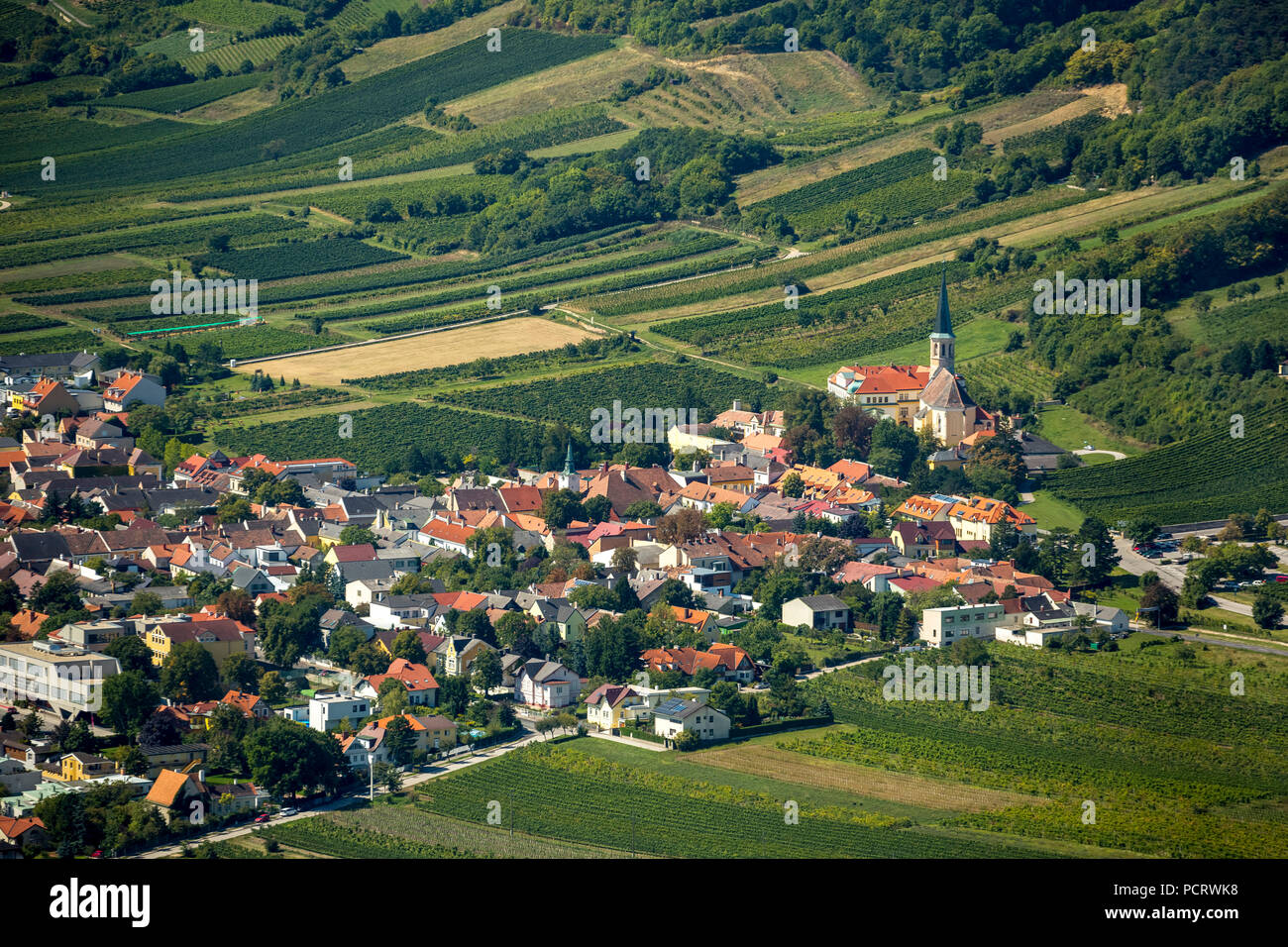 Aerial view, Gumpoldskirchen Castle of the Teutonic Order, Guntramsdorf, Lower Austria, Austria Stock Photo