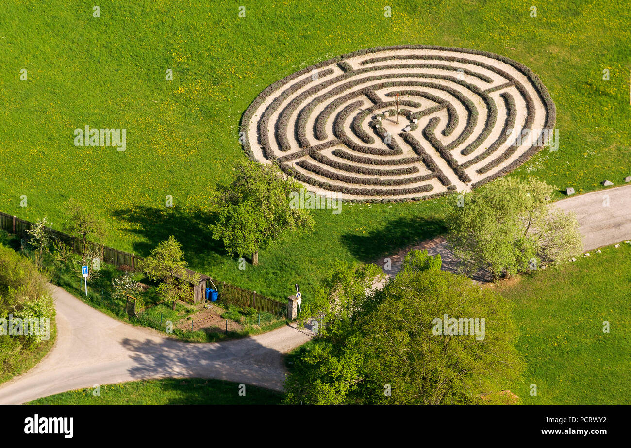 Aerial view, Landesgartenschau (horticultural show) Labyrinth, Bamberg, Bavaria, Upper Franconia, Bavaria, Germany, Europe Stock Photo