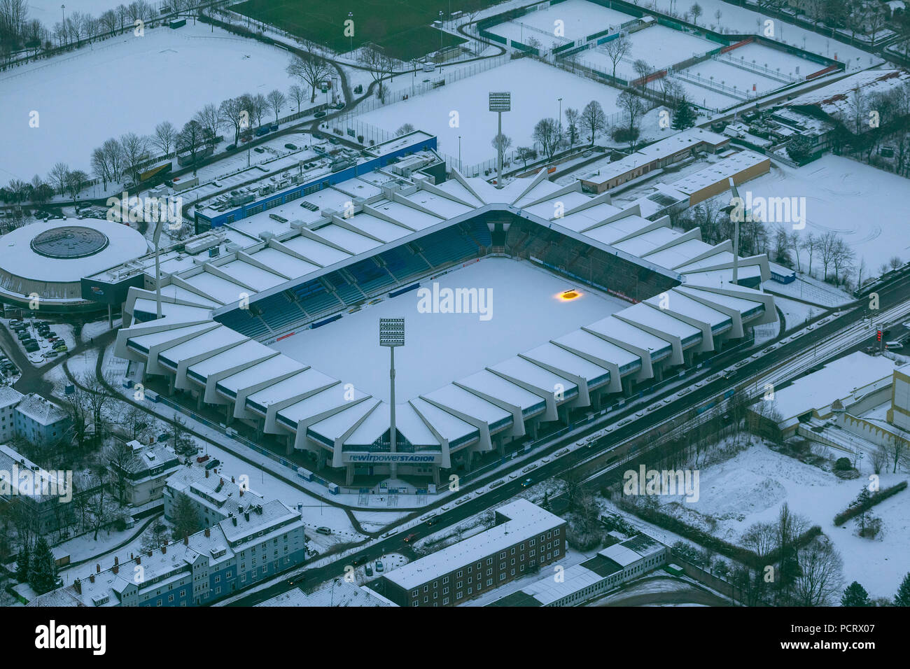 Aerial view, VfL stadium Bochum, Rewirstadion, lawn heating, Bochum, Ruhr area, North Rhine-Westphalia, Germany, Europe Stock Photo