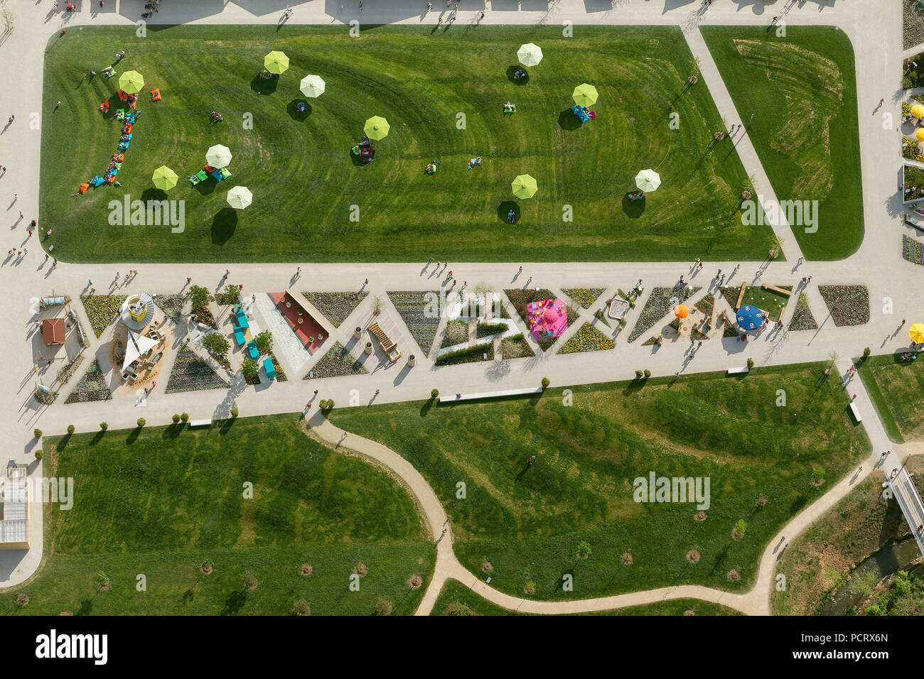Aerial photo, Horticultural show Bamberg, sunbathing lawns, parasols, Bamberg, Bavaria, Upper Franconia, Bavaria, Germany, Europe Stock Photo