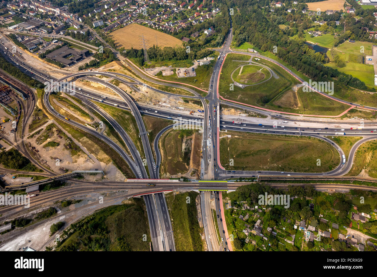 motorway junction, large construction site, B40 Ruhrschnellweg construction site, Donetsk-Ring, Bochum, Ruhr area, North Rhine-Westphalia, Germany Stock Photo