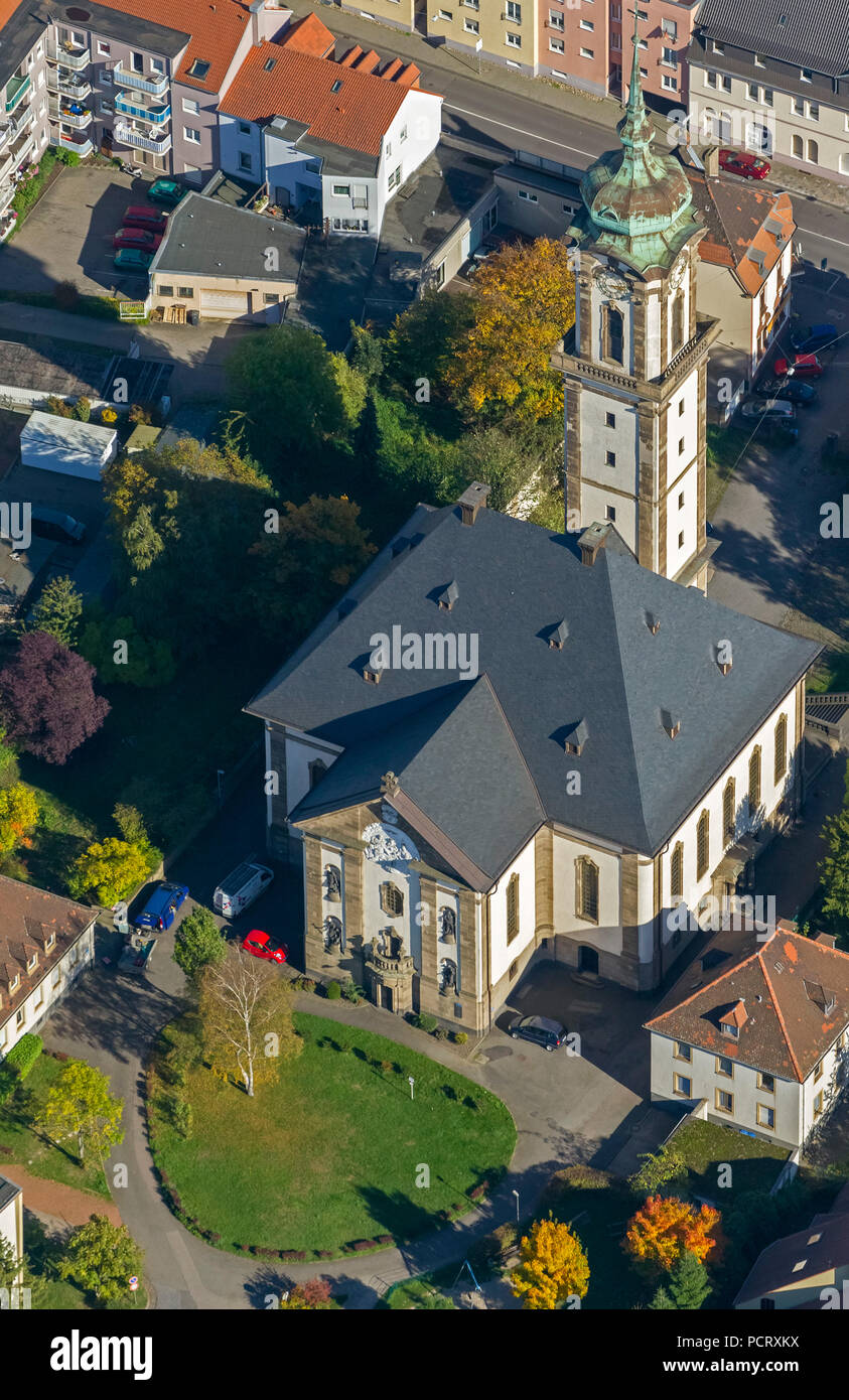 Aerial view, Church of Reconciliation, Völklingen, Saarland, Saarland, Germany, Europe Stock Photo