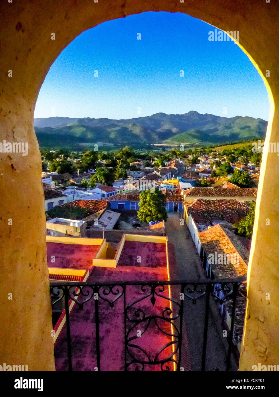 View from the bell tower of the Convent of San Francisco de Asis church over the city of Trinidad, Cuba, Stock Photo