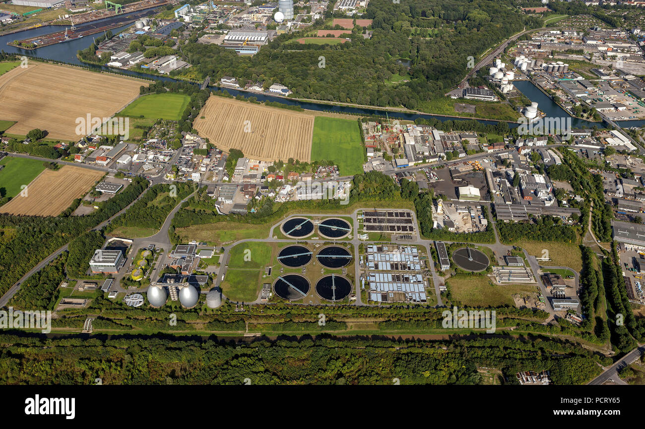 Aerial view, sewage plant Deusen Emscher sewage plant, Huckarde, Dortmund, Ruhr area, North Rhine-Westphalia, Germany, Europe Stock Photo