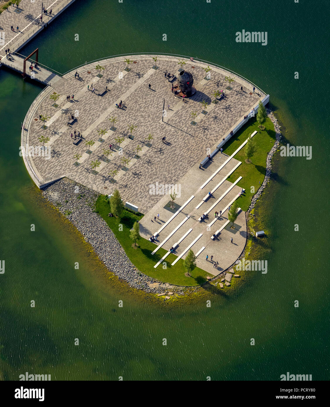Aerial photo, Lake Phoenix Island, Lake Phoenix, Hörde, Emscher River course, former site of Phoenix steel works, Dortmund, Ruhr area Stock Photo