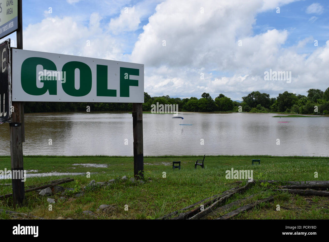 A Golf Course flooded due to heavy rains in North Carolina Stock Photo