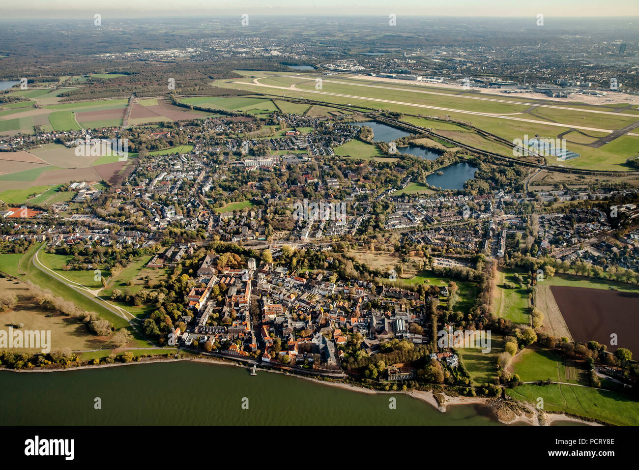 Aerial photo, Kaiserswerth, Dusseldorf, Lower Rhine, districts of Dusseldorf, North Rhine-Westphalia, Germany, Europe Stock Photo