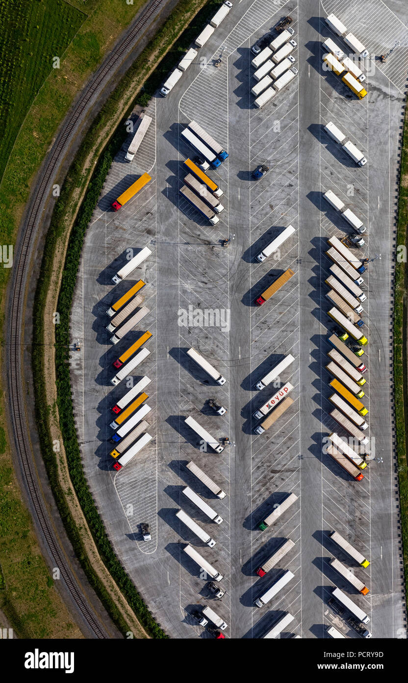 Aerial photo, IKEA Ellinghausen logistics centre with truck terminal, just-in-time logistics, logistics, Dortmund, Ruhr area Stock Photo
