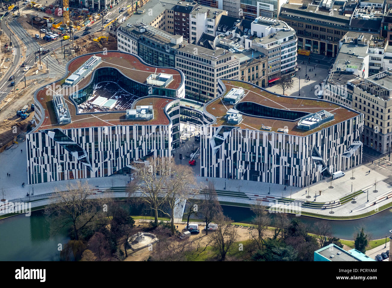 Aerial photo, Jan Wellem Square, Kö-Bogen, Berliner Allee, Dusseldorf, Rhineland Stock Photo