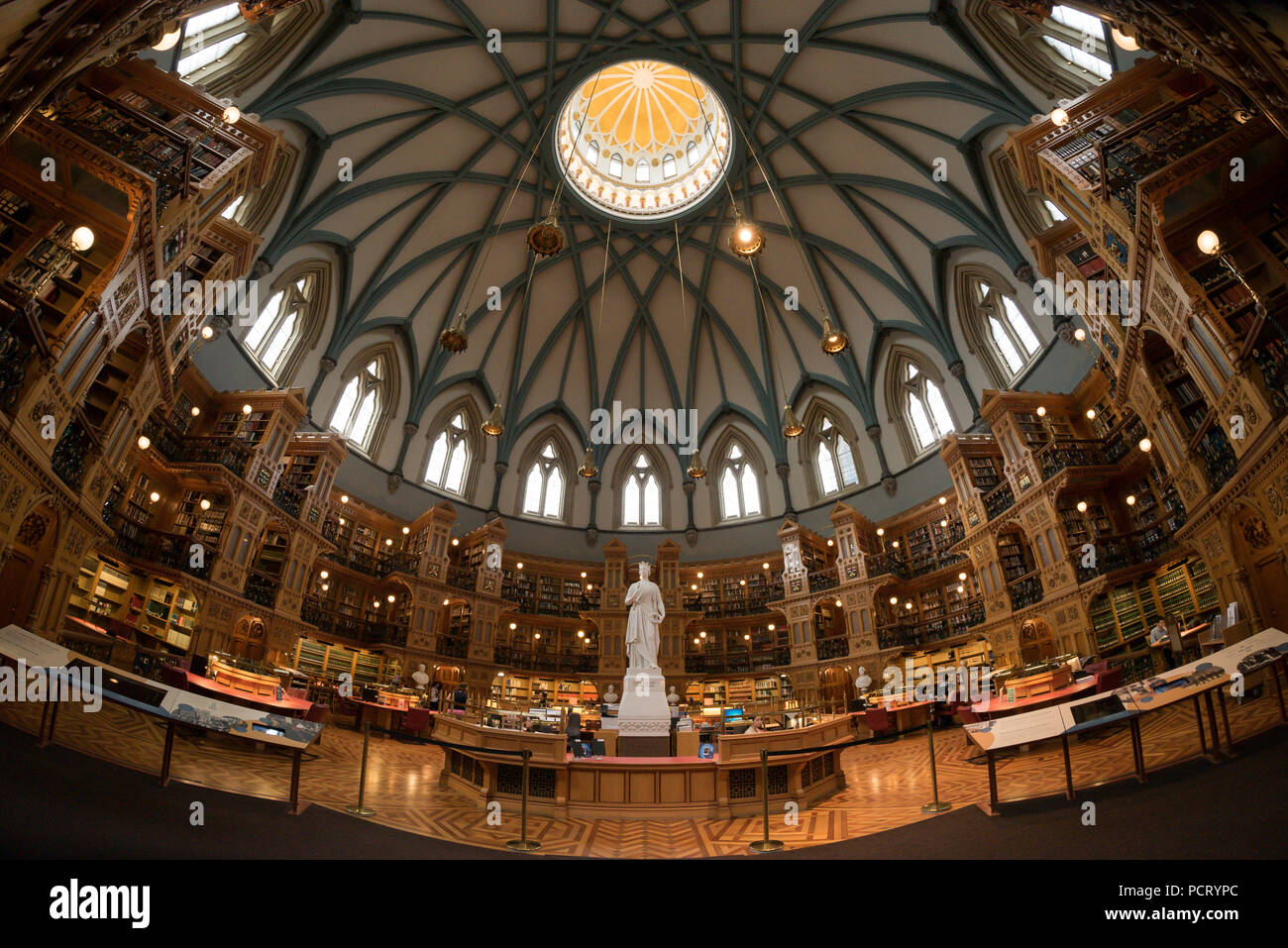 Ottawa, Ontario, Canada.  Fisheye perspective of Library of Parliament interior in Centre Block building on Parliament Hill. Stock Photo