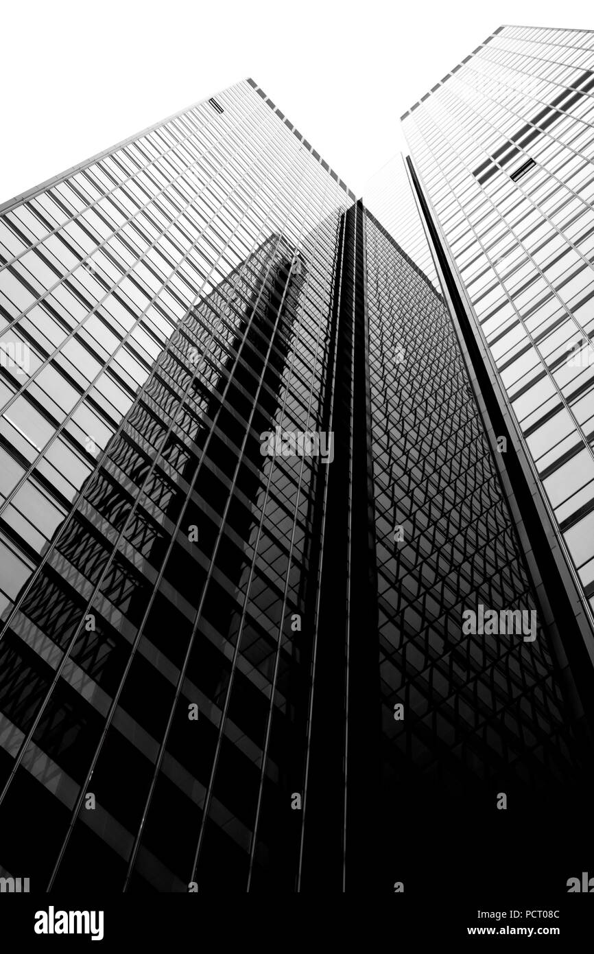 The below shot of the modern skyscraper Kastor at the Friedrich Ebert plant in the Gallus district in Frankfurt am Main Stock Photo