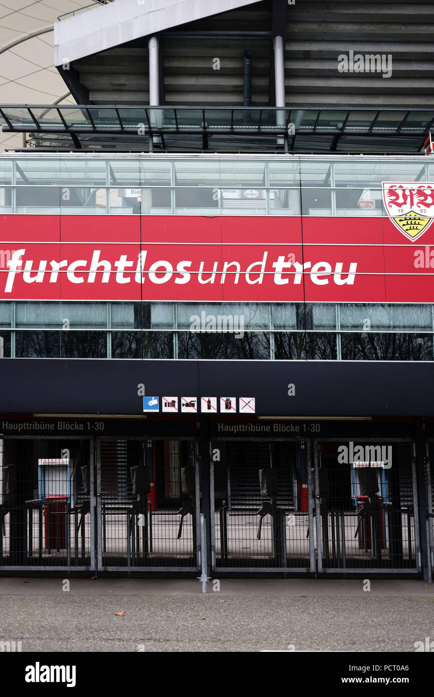 The barred and turnstile entrances of the Mercedes-Benz Arena to the grandstand Stock Photo