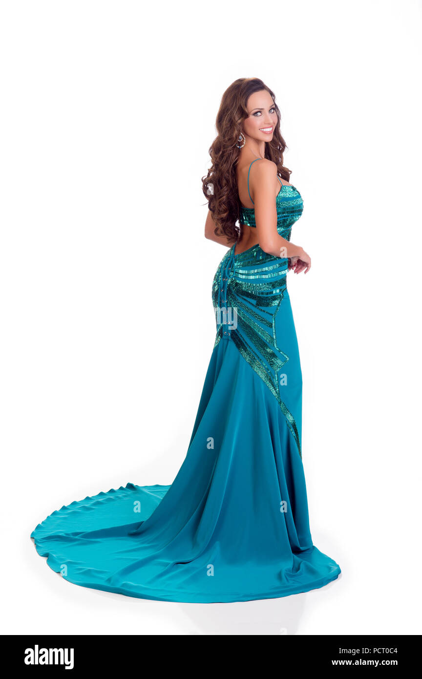 DORAL, FL - JANUARY 23: Chanel Beckenlehner, Miss Canada 2014 poses is her  evening gown for The