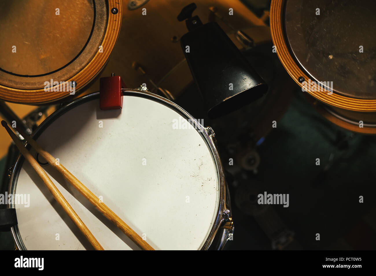 Part of a drum kit, details of toms and snare. Stock Photo