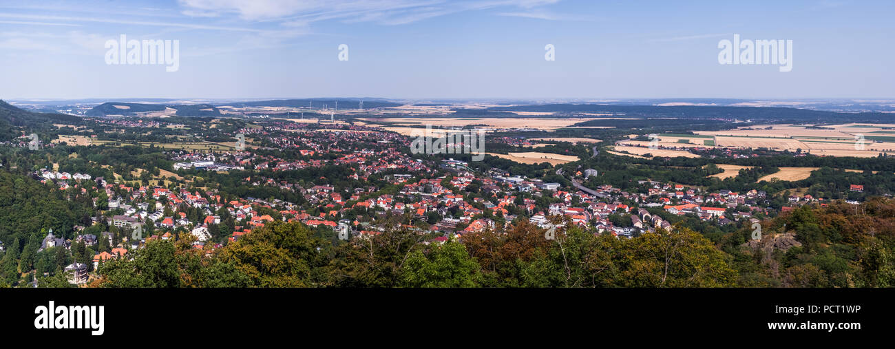 Overview of the health resort Bad Harzburg at the edge of the Harz mountains, high resolution panorama of composite photos. Stock Photo