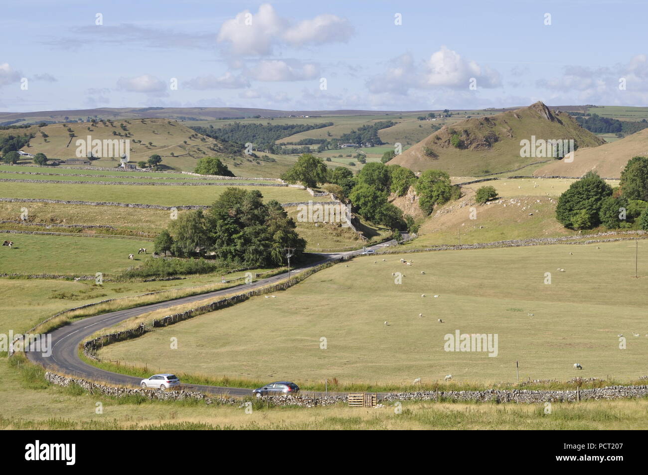 Glutton Dale, with Parkhouse Hill in the background, seen from Earl Sterndale, upper Dove Valley, Derbyshire Dales, UK Stock Photo