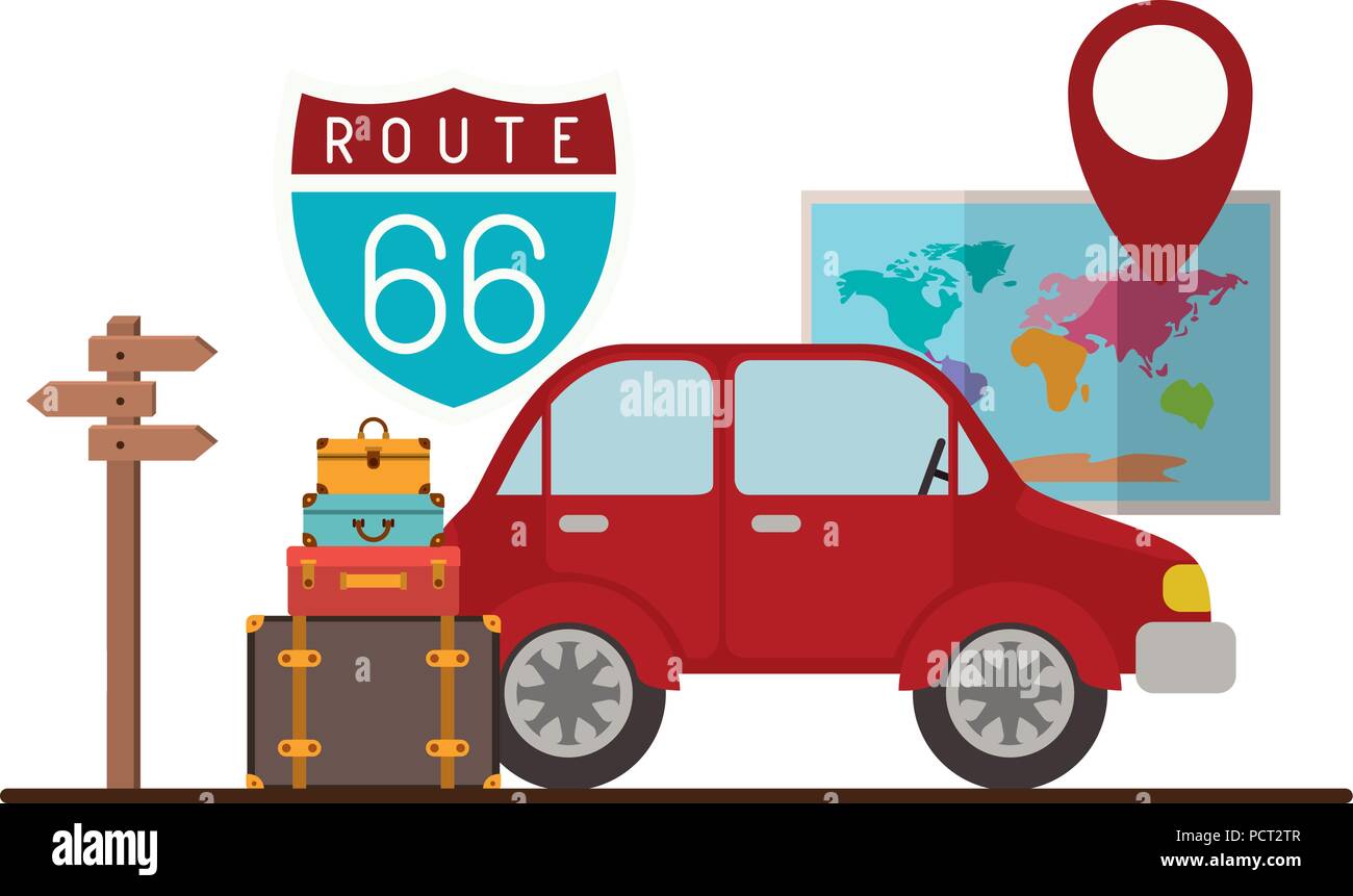 car with travel set icons Stock Vector