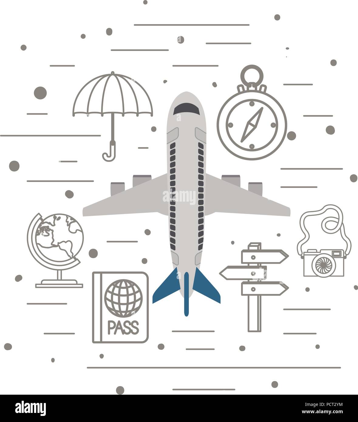 airplane flying with travel set icons Stock Vector Image & Art - Alamy