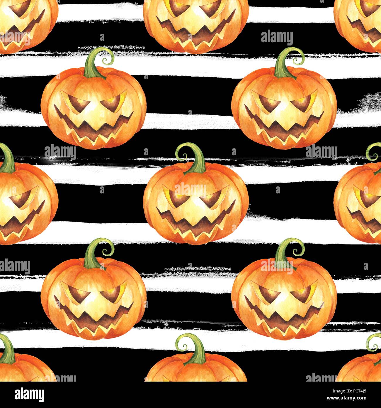 Halloween watercolor seamless pattern. Background with pumpkins Stock ...