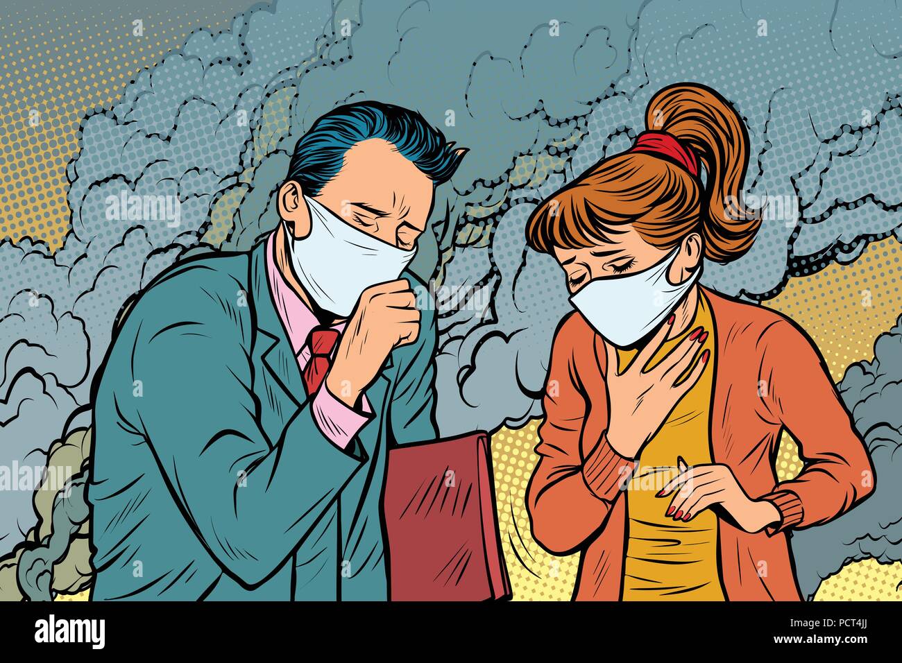 polluted air. man and woman. bad ecology Stock Vector