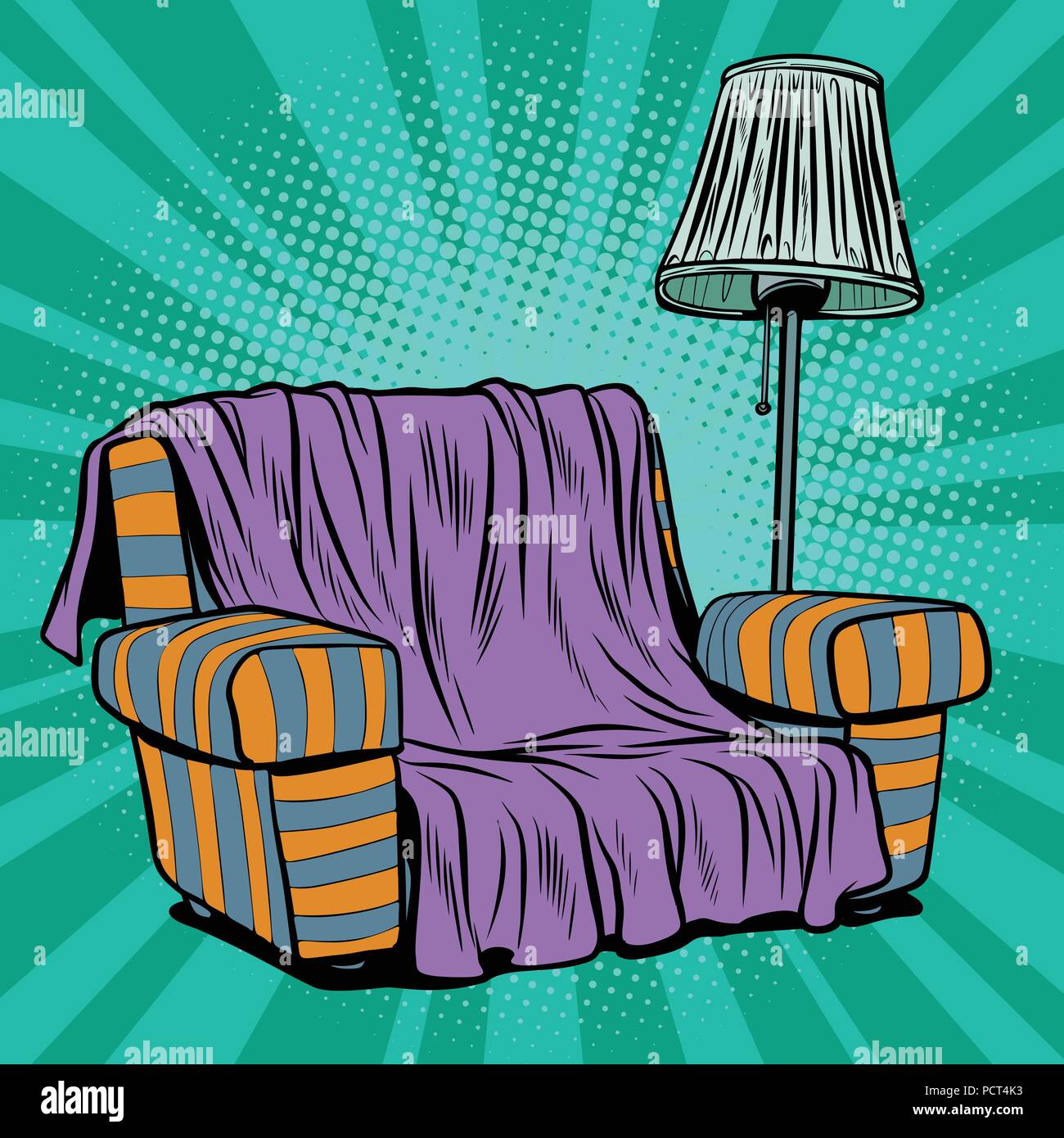 Armchair sofa with floor lamp Stock Vector