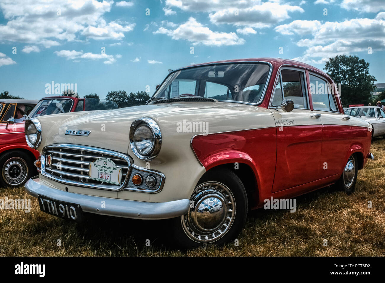 Family day out at a classic car show held at the historic manor house in Nelson Caerphilly area of south wales. Taken during the summer of 2018 Stock Photo