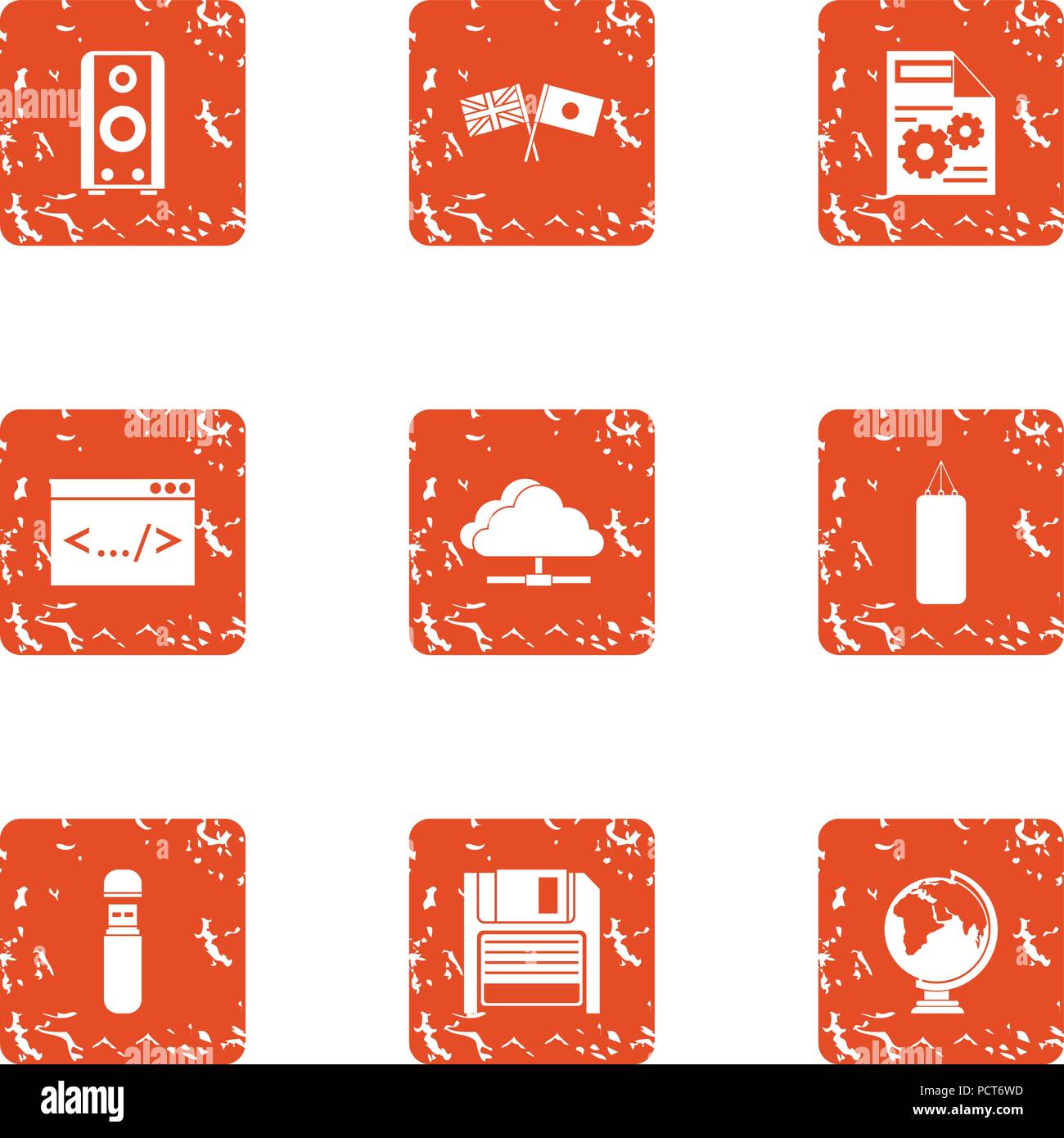 Encryption icons set, grunge style Stock Vector