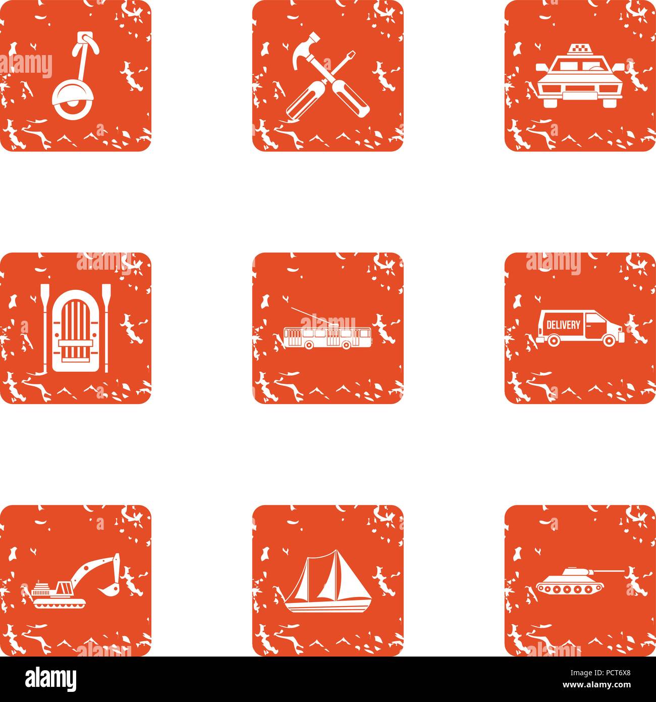 Technical component icons set, grunge style Stock Vector