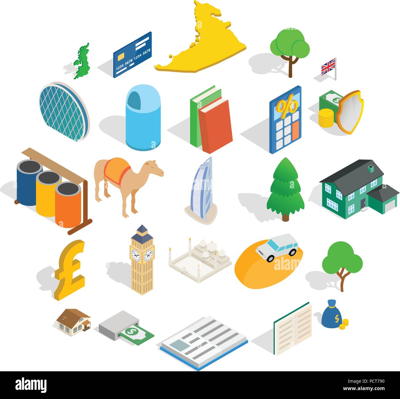 Finance center icons set, isometric style Stock Vector