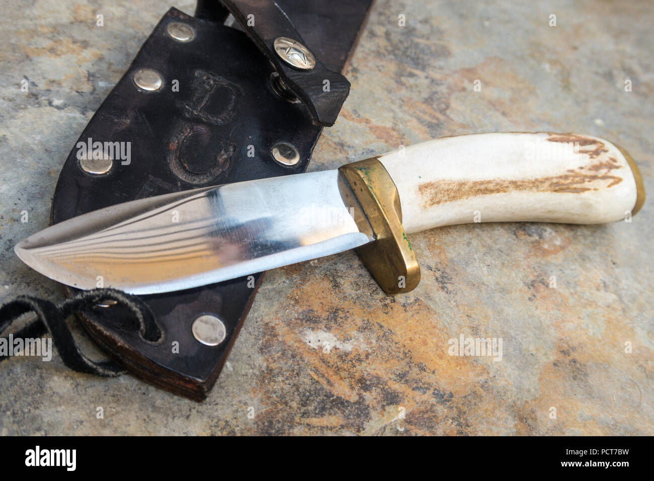 Still Life of Handcrafted Hunting Knife, USA Stock Photo