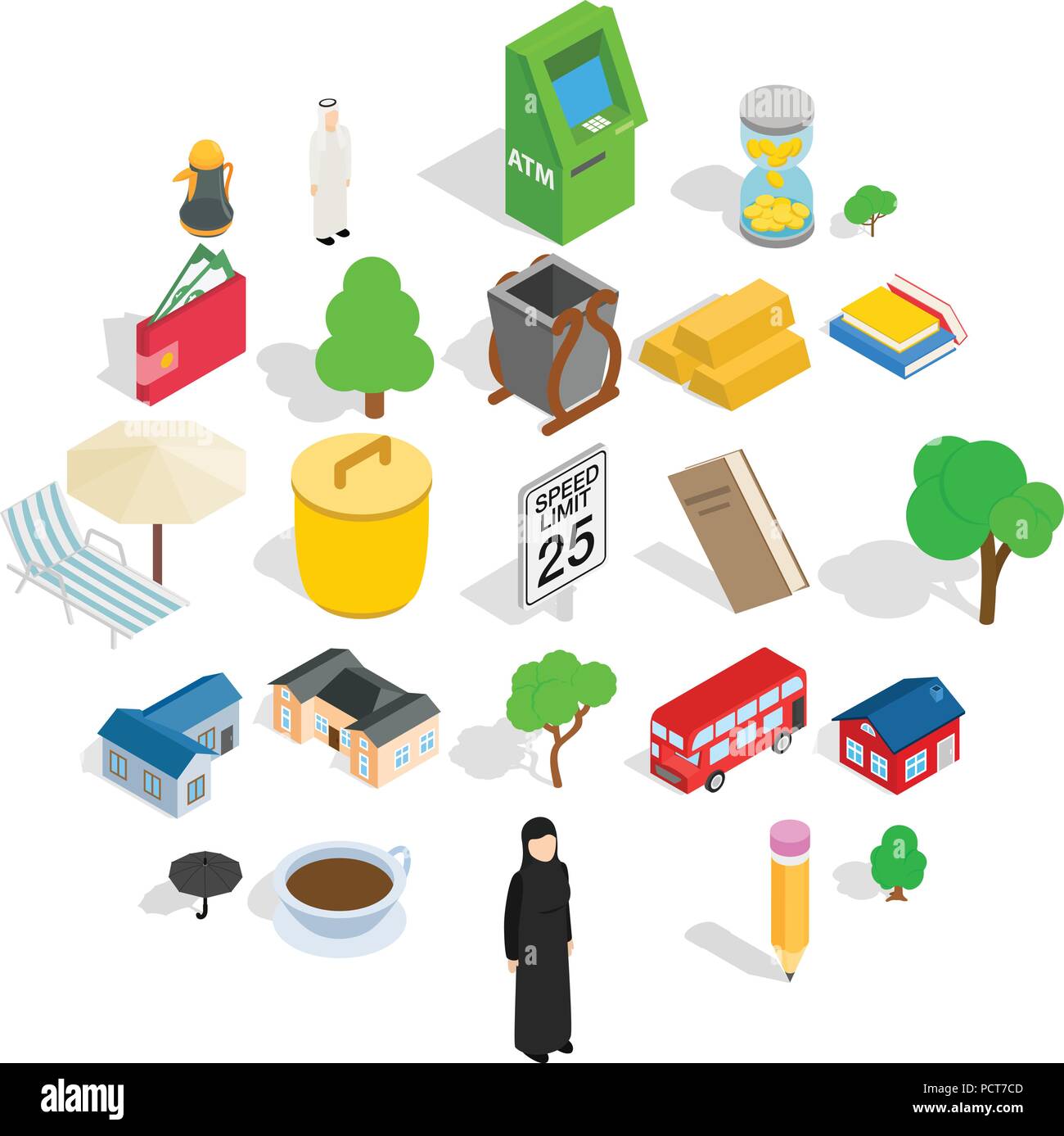Financial district icons set, isometric style Stock Vector