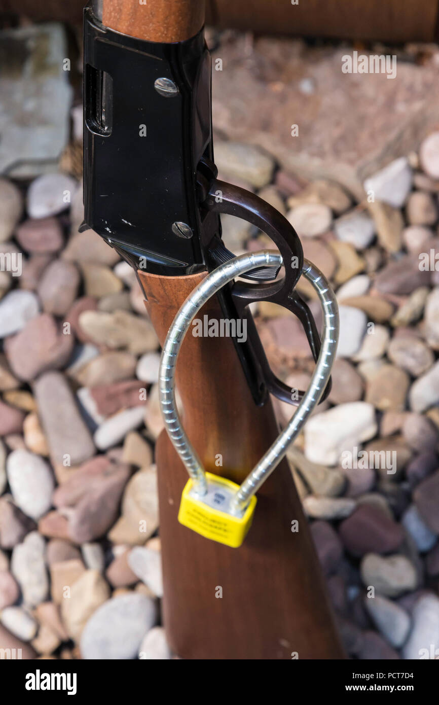 Leveraction rifle has a child safety lock, USA Stock Photo Alamy