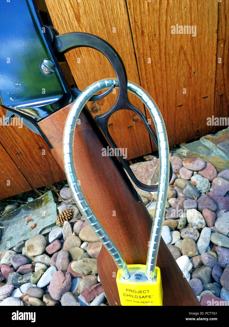 Leveraction rifle has a child safety lock, USA Stock Photo Alamy