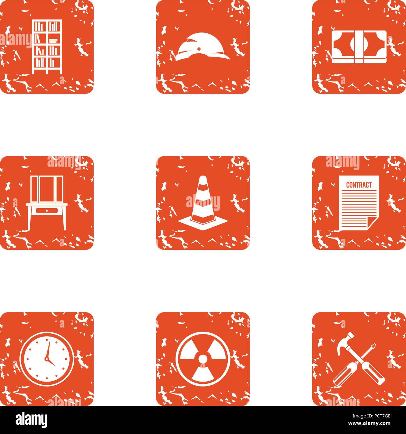 Radiation icons set, grunge style Stock Vector