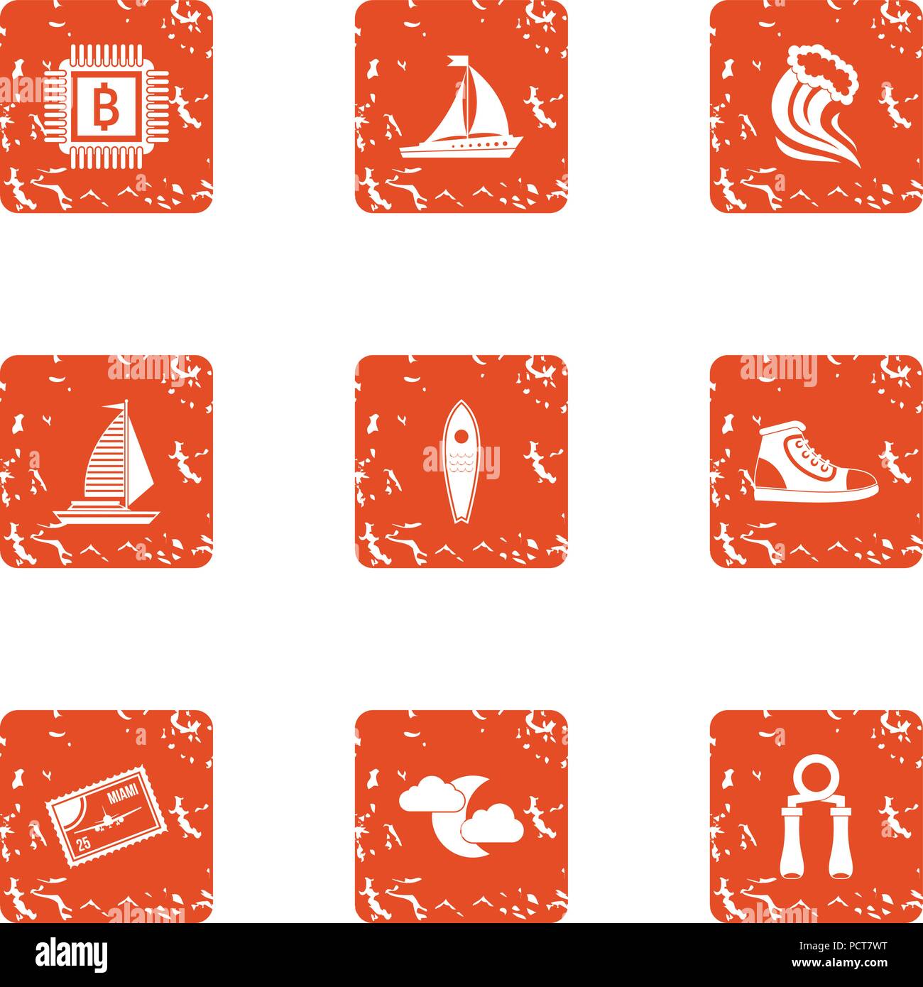 Interactive currency icons set, grunge style Stock Vector