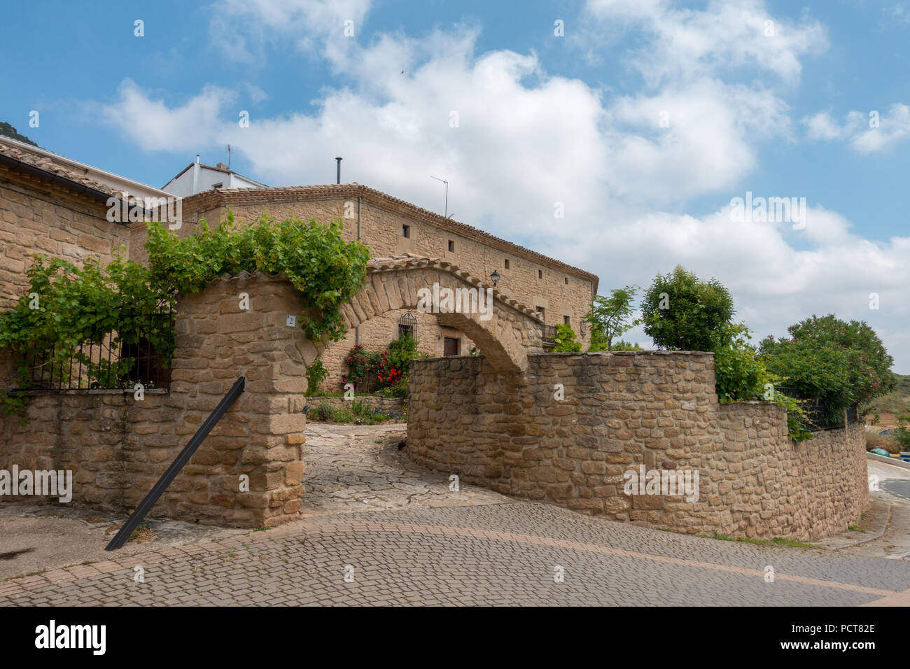 Church and bell tower of Villamayor on the road to Santiago, Spain Stock Photo