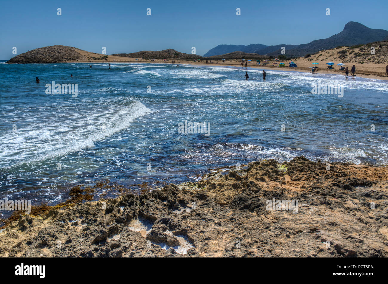 HDR image of the Mediteranean sea and the public beach at Calblanque in ...