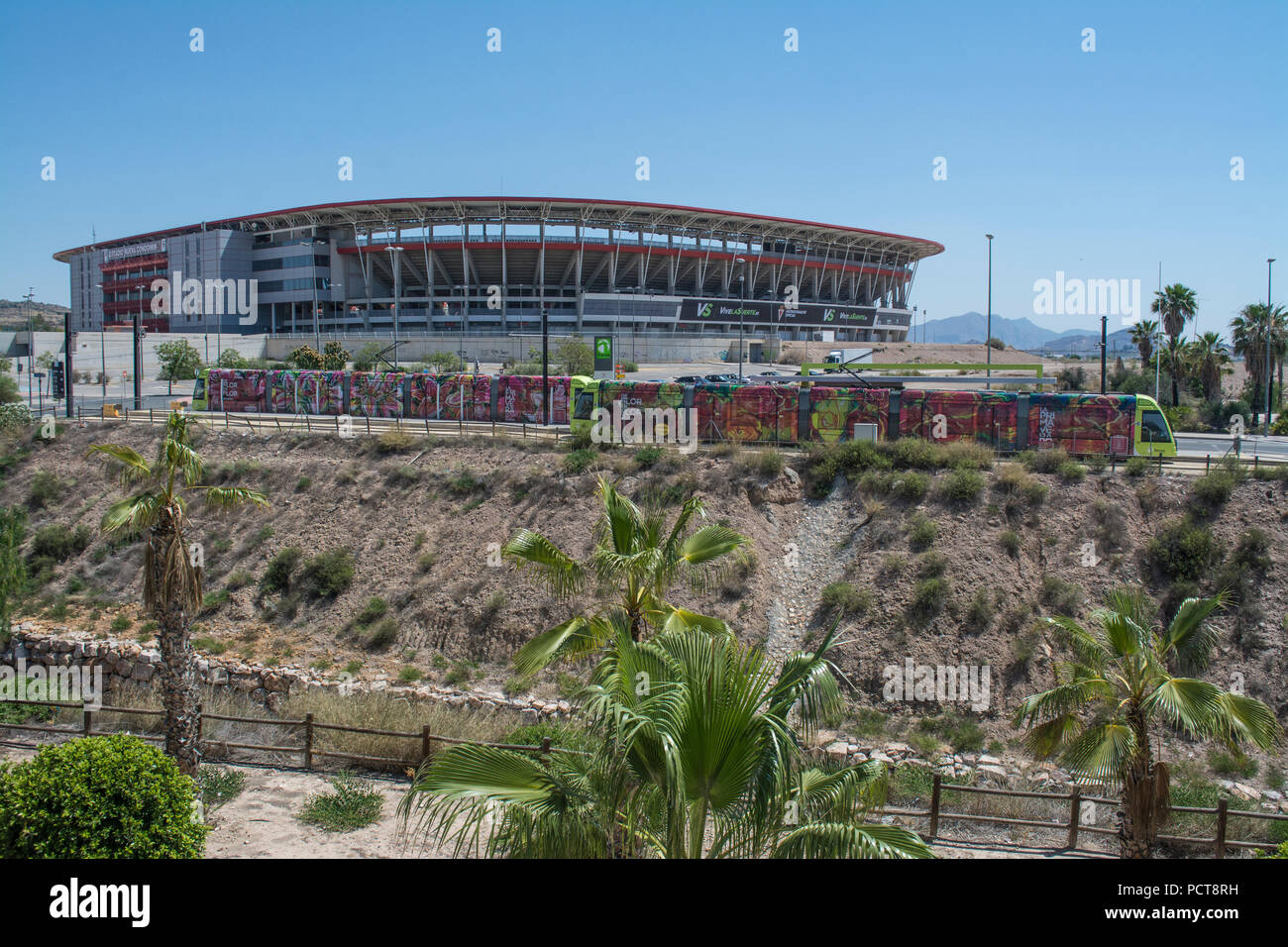 Tram outside the Estadio Nueva Condomina home of Spanish football team