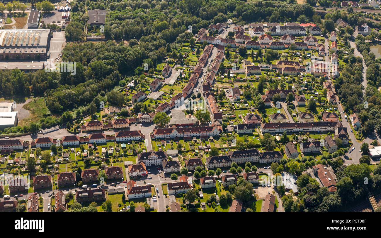 Aerial photo, Schwerte-Ost railway housing estate, multi-family houses, Schwerte, Ruhr area, North Rhine-Westphalia, Germany, Europe Stock Photo