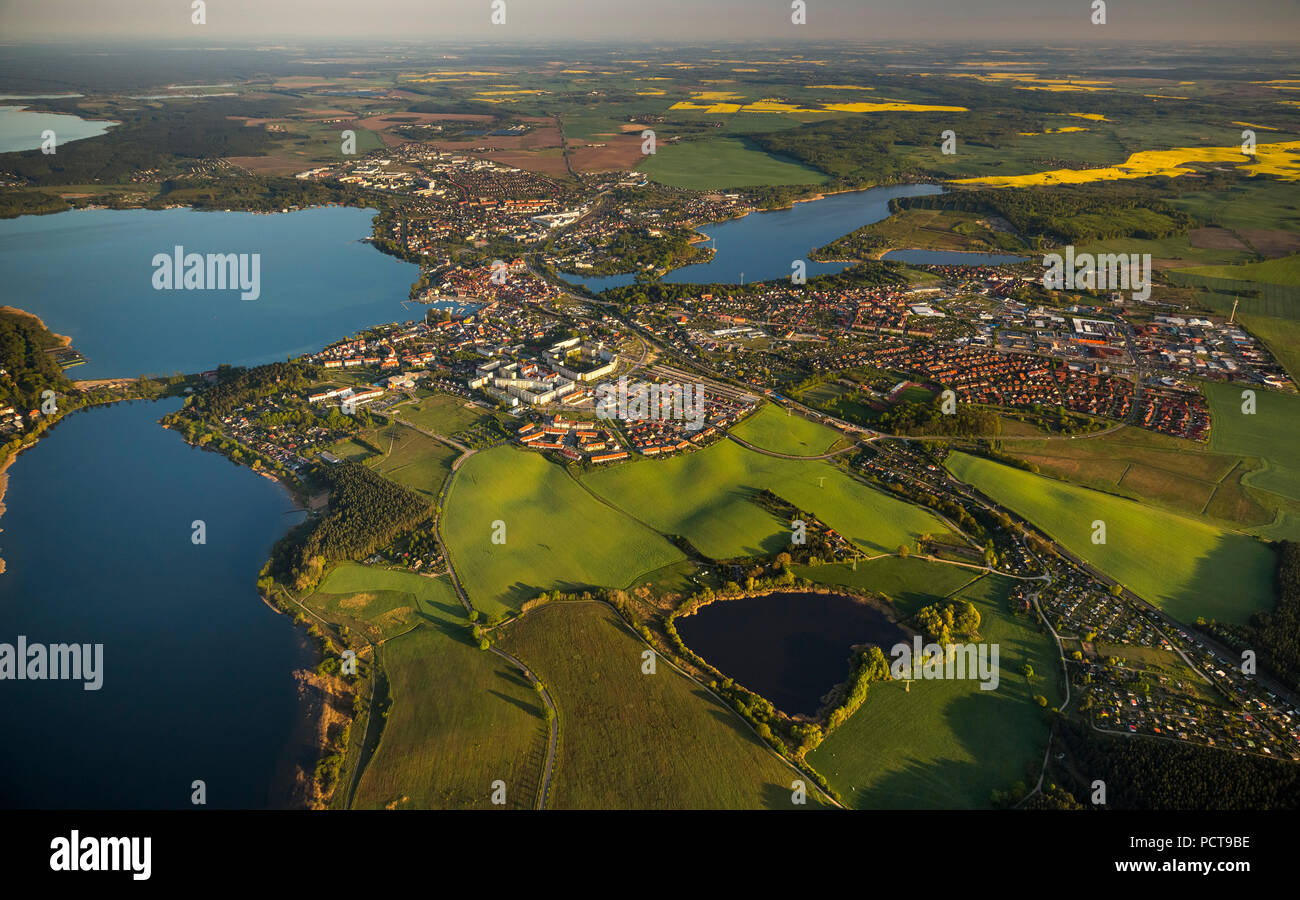 Waren with Lake Feisnecker See and Lake Binnenmüritz, Waren on Lake Müritz, Mecklenburg Lake Plateau, Mecklenburg-Western Pomerania, Germany Stock Photo