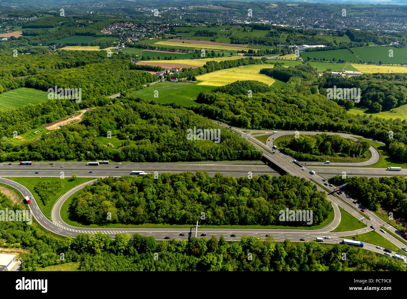 Autobahn Wuppertal-Nord interchange, A1 and A43 Autobahnen (motorways), Sprockhövel, Ruhr area Stock Photo