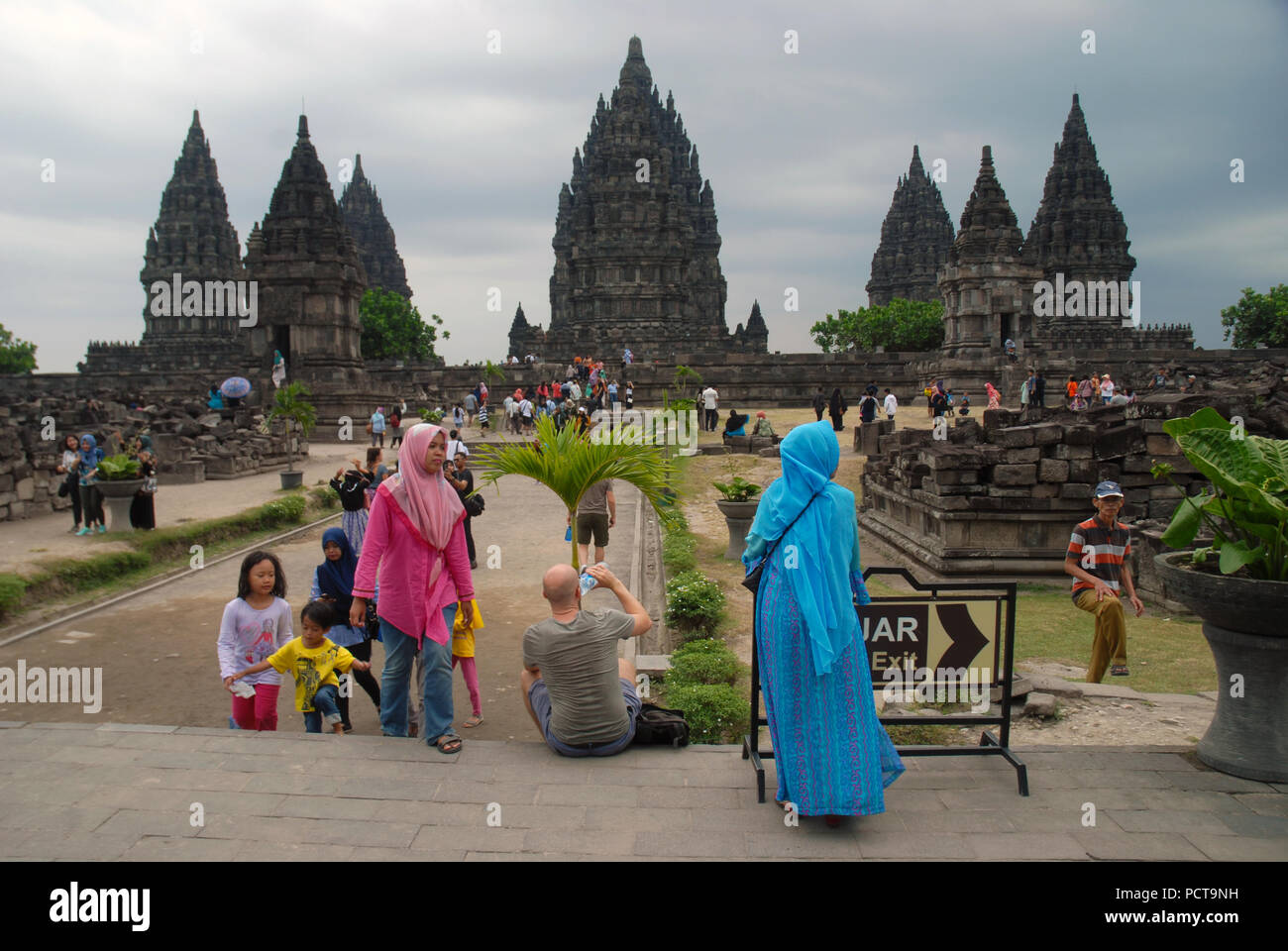 Women tourists at Prambanan temple, Yogyakarta, Java, Indonesia Stock ...