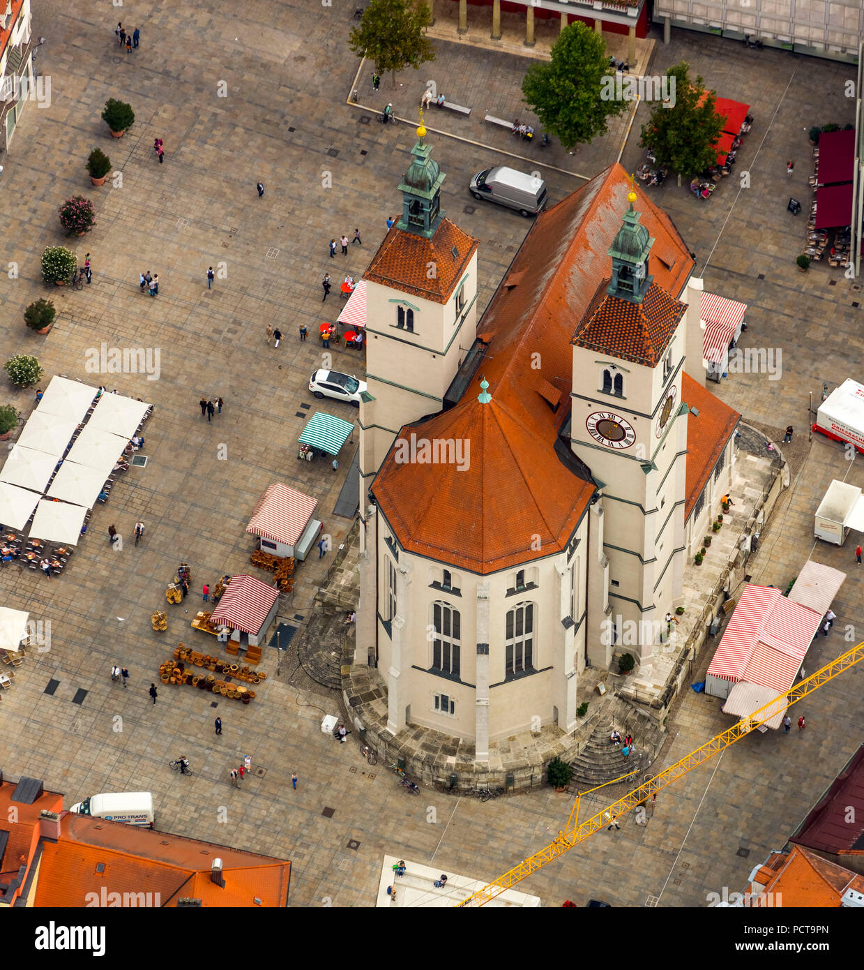 Aerial photo, church at Neupfarrplatz square in Regensburg, independent city in Eastern Bavaria, Bavaria, Germany Stock Photo