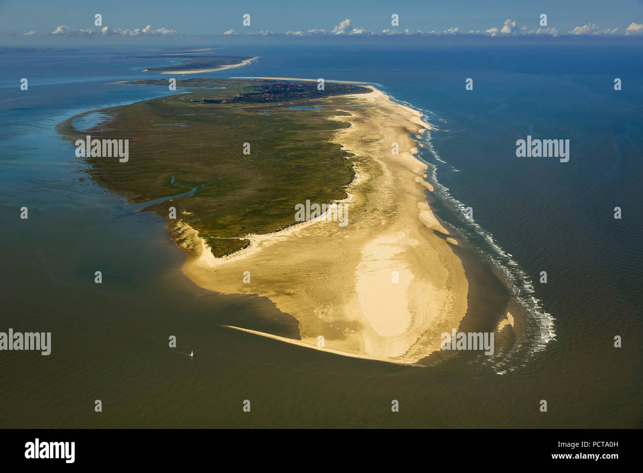 Wadden Sea, aerial photo, Spiekeroog, North Sea, North Sea island, East Frisian Islands, Lower Saxony, Germany Stock Photo