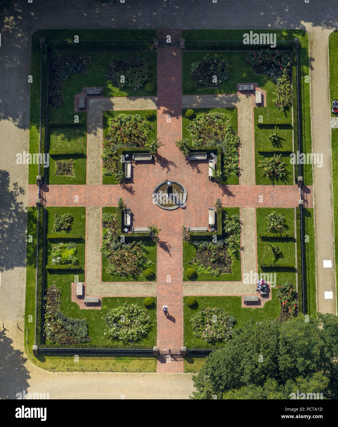 Aerial photo, Moers Castle with rose garden, Moers Castle, Moers, Ruhr area, North Rhine-Westphalia, Germany Stock Photo