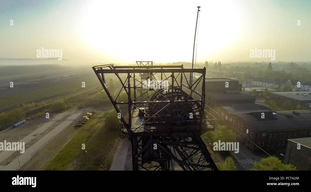 Aerial photo, disused headframe, industrial monument, former  'Zeche Auguste Viktoria Marl' coal mine, AV headframe, Marl, Ruhr area, Stock Photo