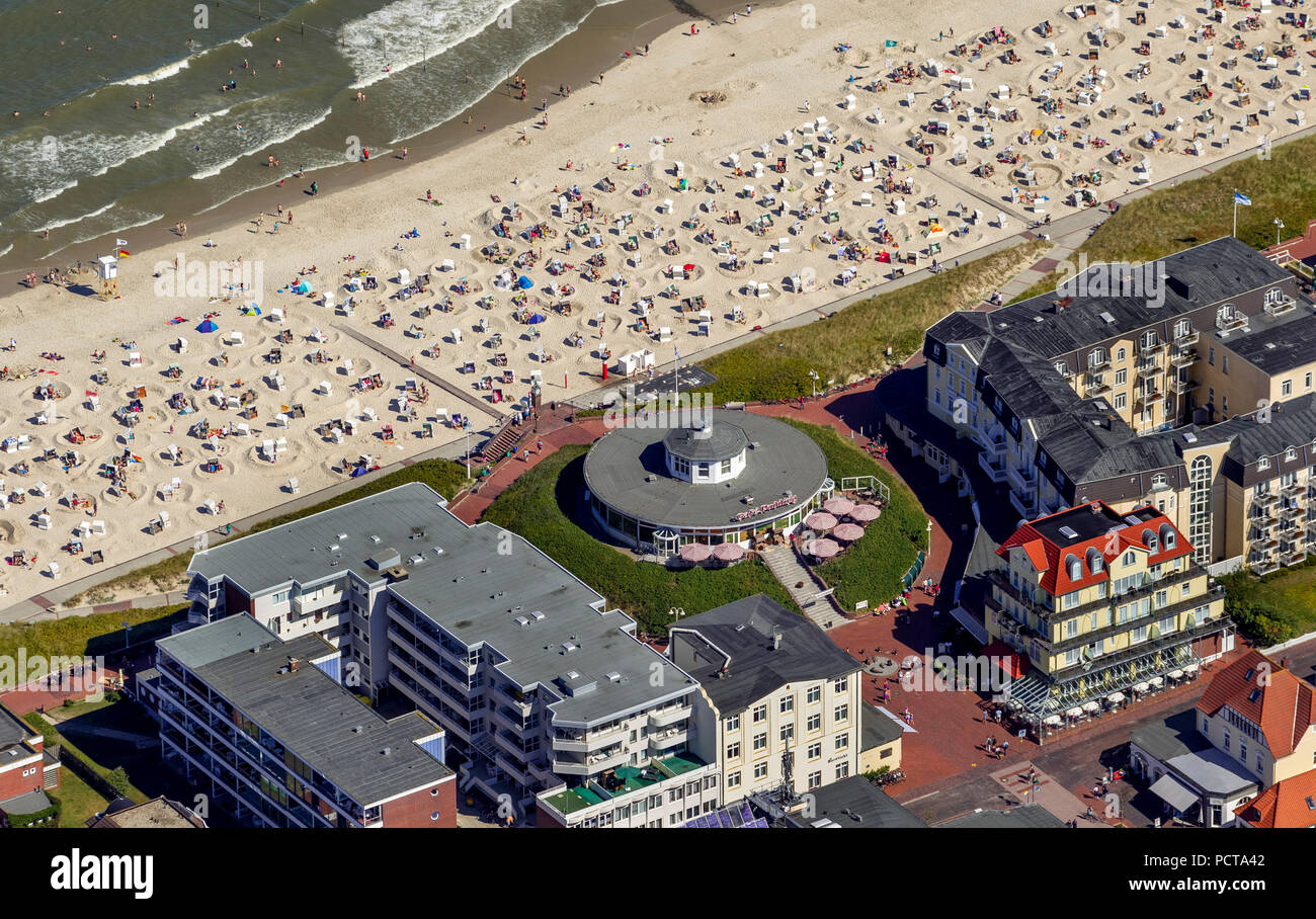 Pudding Café and beach, aerial photo, Wangerooge, North Sea, North Sea island, East Frisian Islands, Lower Saxony, Germany Stock Photo