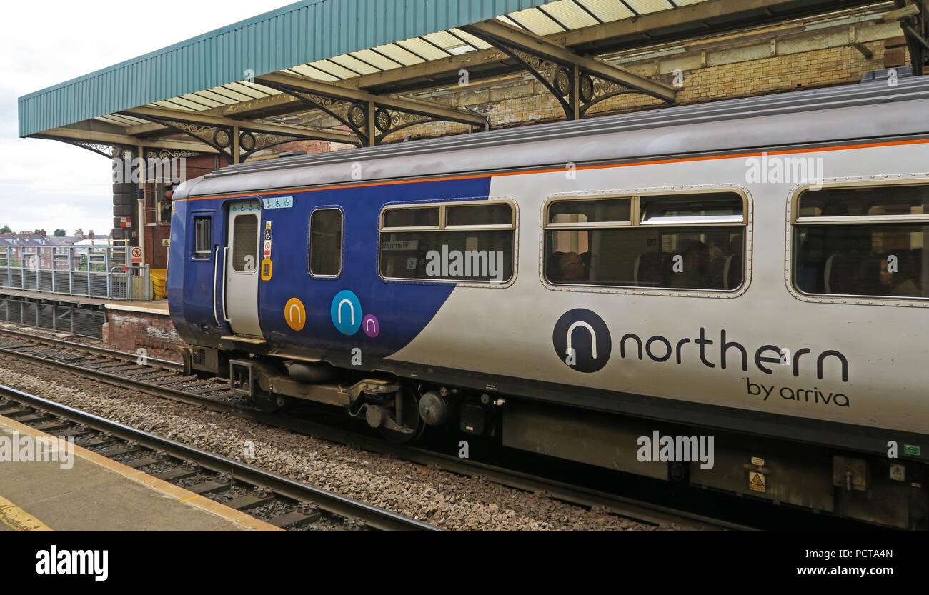 Northern By Arriva logo on train carriage, Warrington Central Station, Cheshire, North West England, UK Stock Photo